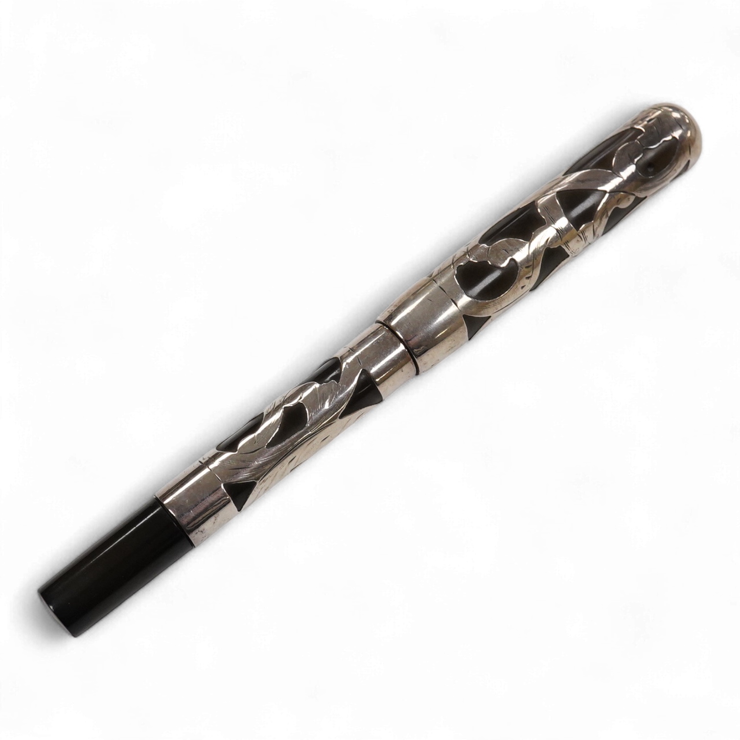 A Sterling silver filigree eyedropper fountain pen, fitted with Conklin Toledo nib